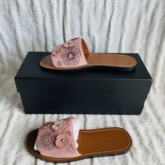 NIB Coach Peony Suede Slide Sandals w/ Tea Rose Rivets G2091 - Size 5B - Picture 4 of 8